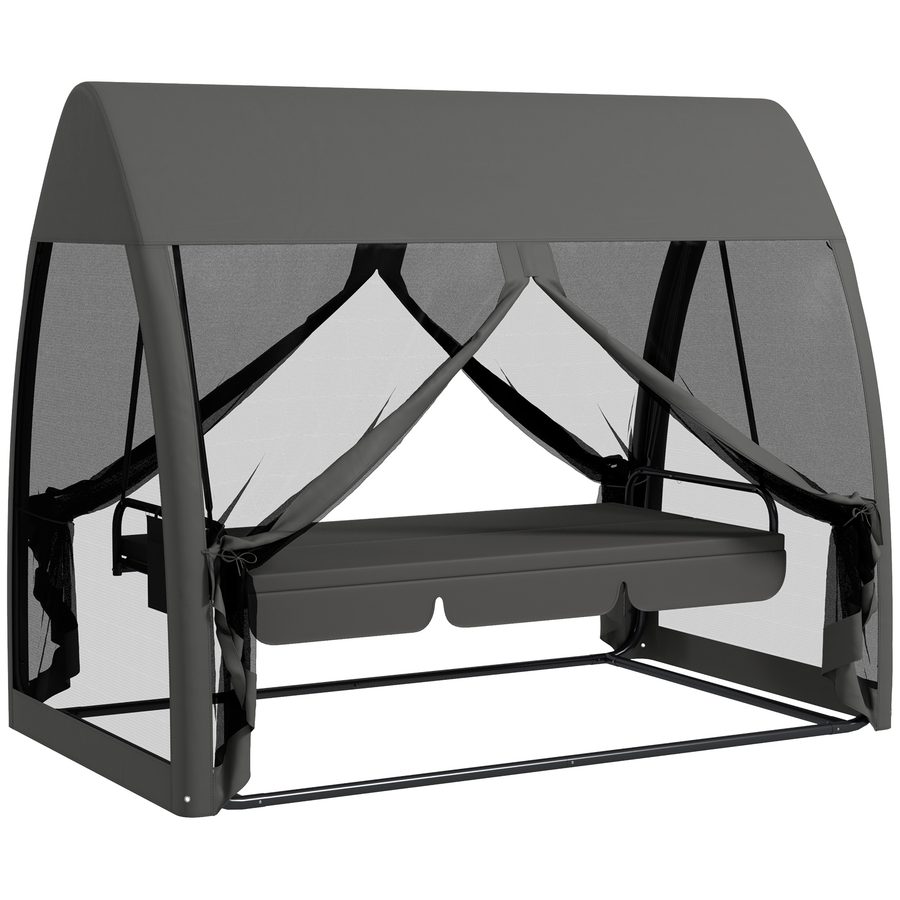 Outsuuny 2 in 1 Hollywoodschaukel mit Liegefunktion 3-Sitzer Gartenschaukel mit Baldachin, Mückennetz, Schaukelbank belast bis 300kg, Gartenliege für Garten, Terrasse, 240 x 140 x 197 cm, Grau   Aosom von Outsunny
