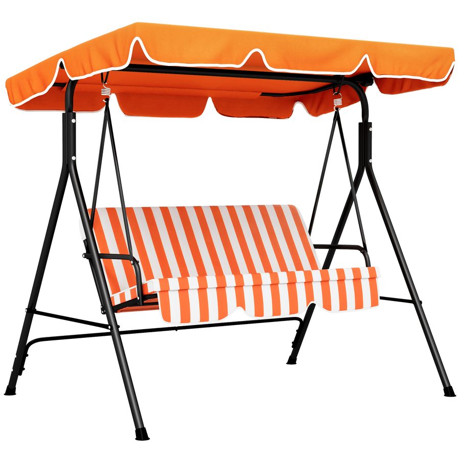 Outsunny Gartenschaukel für 3 Personen, Außenschaukel mit verstellbarem Dach und Stahlrahmen, für Balkon, Terrasse, Patio, Tragkraft 200 kg, 172x110x153 cm, Orange   Aosom von Outsunny