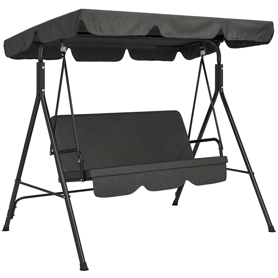 Outsunny Hollywoodschaukel 3-Sitzer Gartenschaukel mit verstellbarem Dach, stabile Stahlkonstruktion, Schwarz, 172 x 110 x 153 cm für Garten & Terrasse   Aosom.de von Outsunny