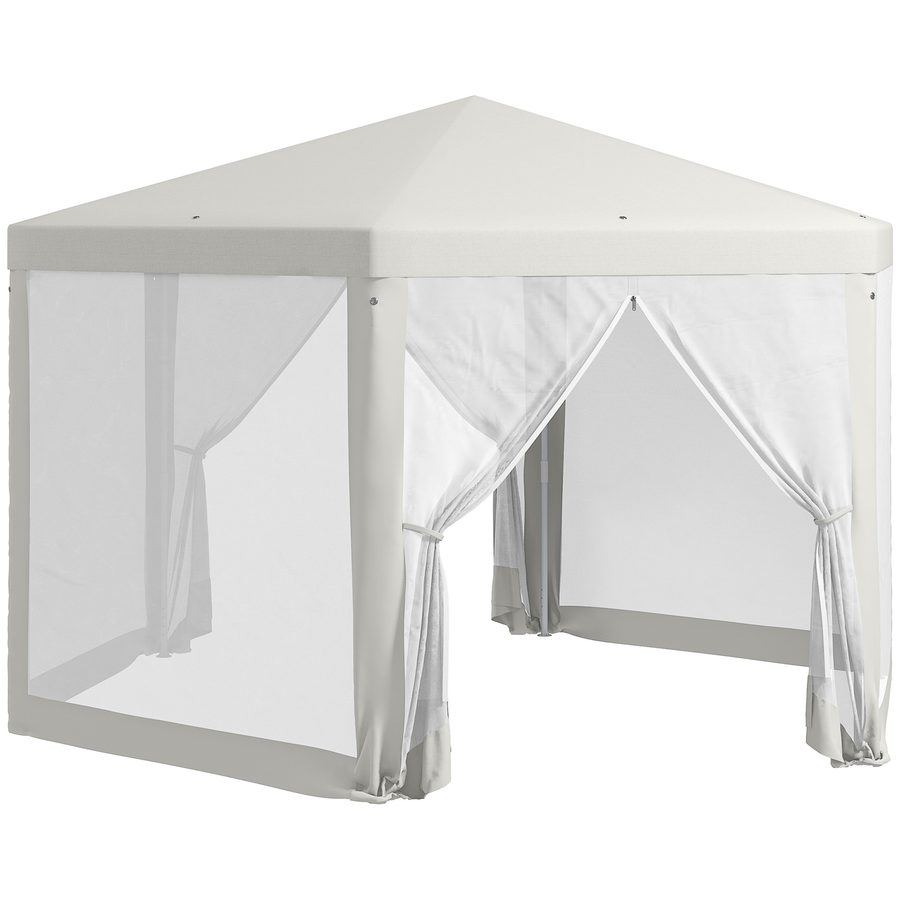 4x4m Sechseckiges Partyzelt mit Moskitonetz, Gartenzelt aus Polyester und Metall, Creme für Gartenfeiern & Veranstaltungen   Aosom.de von Outsunny