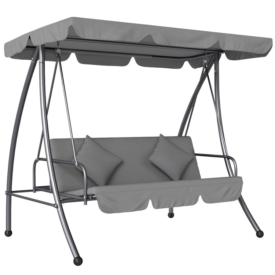 Outsunny Gartenschaukel umwandelbar 3‑Sitzer Hoher Komfort Neigbares Dach Matratze inklusive 2L x 1,25l x 1,7H m Metall Polyester Schwarz Hellgrau   Aosom von Outsunny