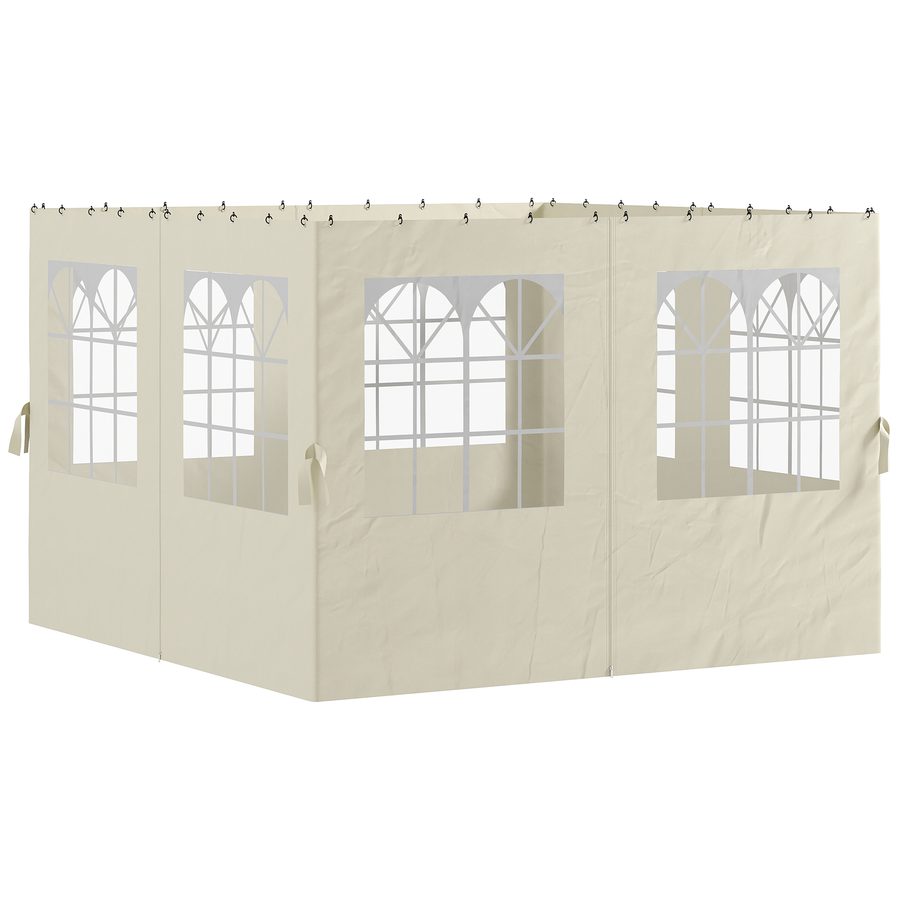 Outsunny Seitenwand 4er Set für 3 x 3 m Pavillon Seitenteile mit 8 Fenster Klettverschluss 302x205 cm Wasserdicht stabil winterfest Seitenteil Seitenwände für Partyzelt Gartenpavillon Cremeweiß   Aosom von Outsunny