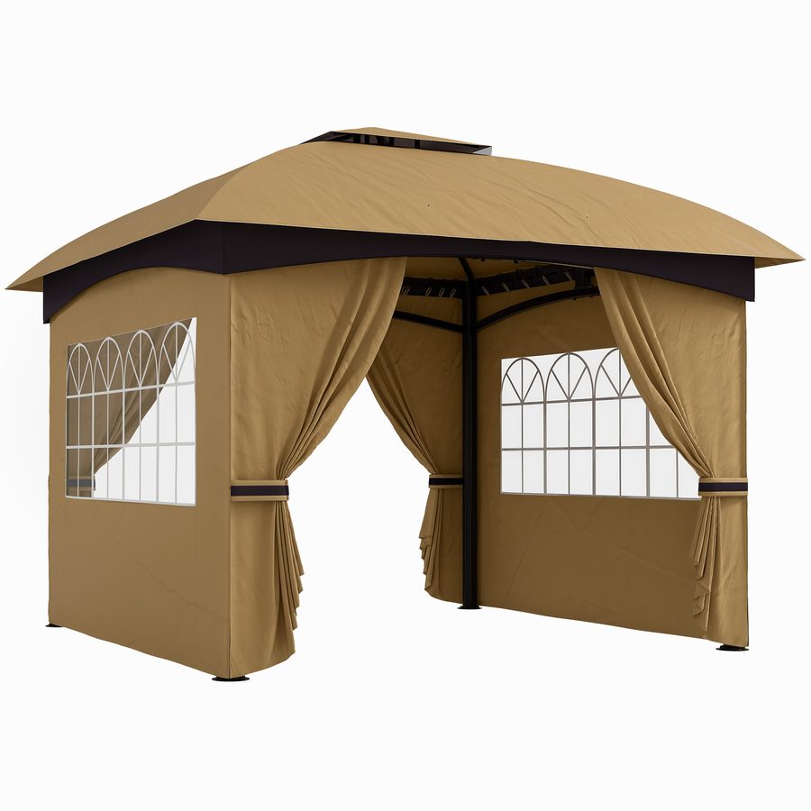 Outsunny Pavillon ca. 3,4x3,4 m wasserabweisend Gartenpavillon mit 4 Seitenteilen, Doppeldach, Partyzelt mit UV-Schutz Gartenzelt mit verzinktem Metallrahmen, für Garten Beige   Aosom von Outsunny