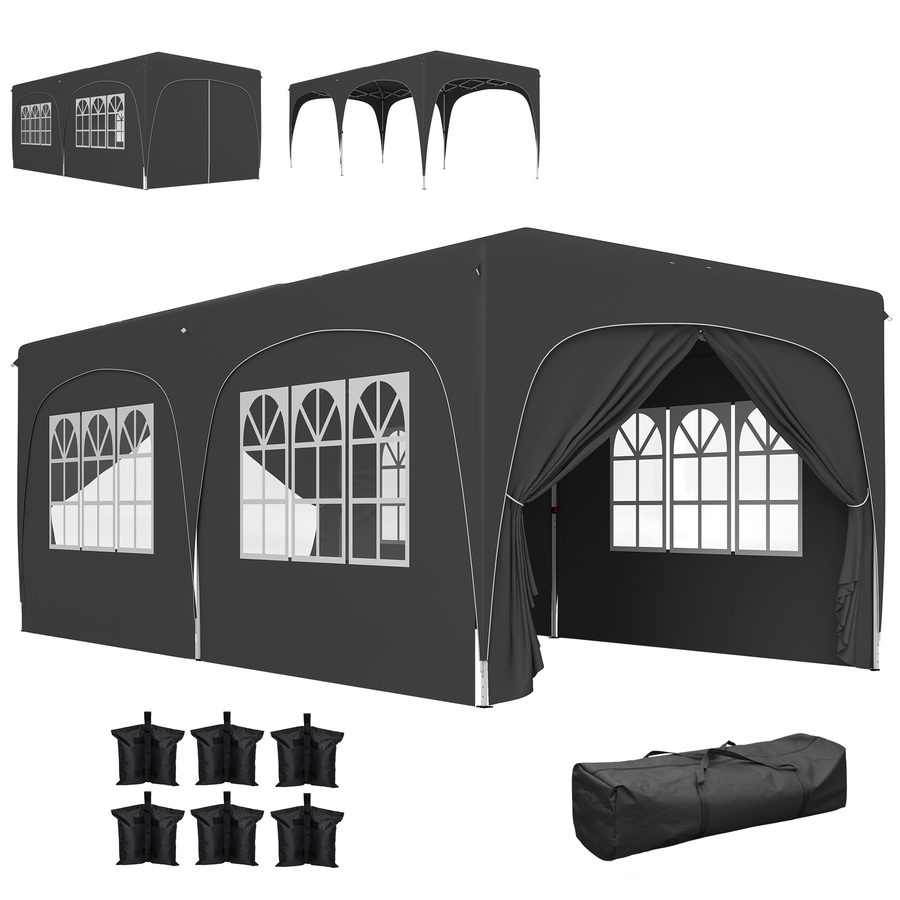 Outsunny Gartenpavillon 3 x 6 m, faltbarer Pop-up-Pavillon, höhenverstellbar, mit Tragetasche und Sandsäcken, UPF50+ Schutz, Faltzelt für Camping, Festival, Terrasse, dunkelgrau   Aosom von Outsunny