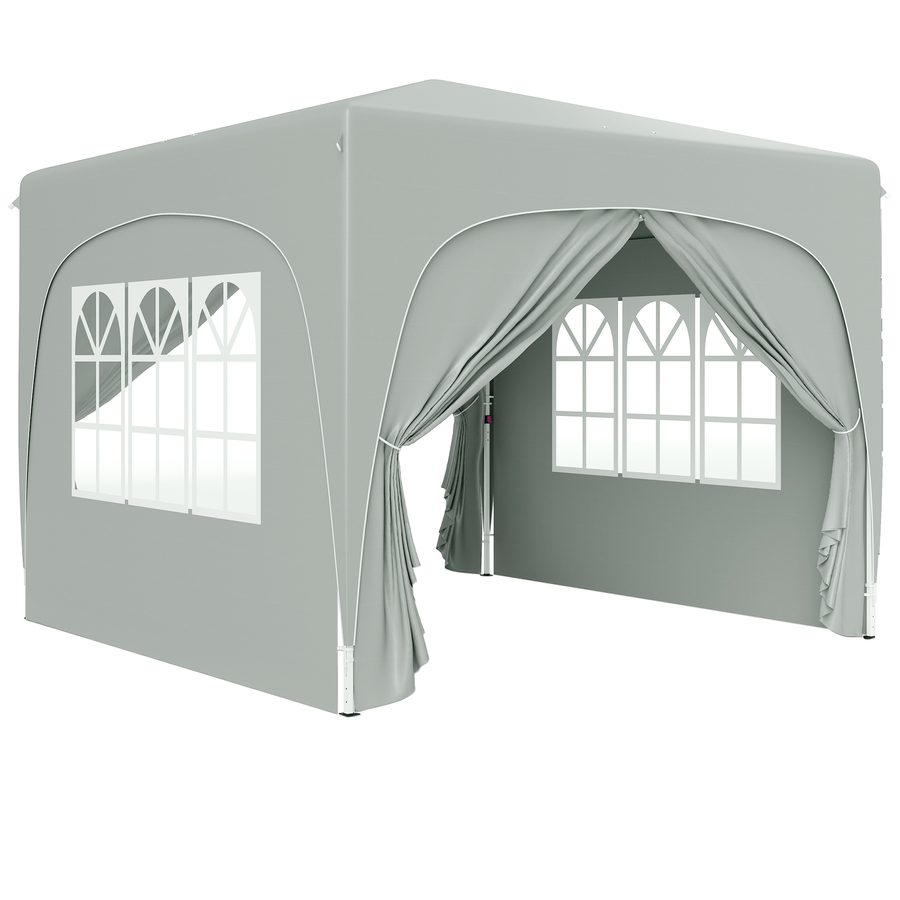 Outsunny Pavillon 3x3m, wasserabweisend Stabil Winterfest Pop-up Faltpavillon, UV Schutz 50+, Faltbar Partyzelt Gartenzelt mit 4 Seitenteilen Tasche Gartenpavillon für Camping Garten, Hellgrau   Aosom von Outsunny
