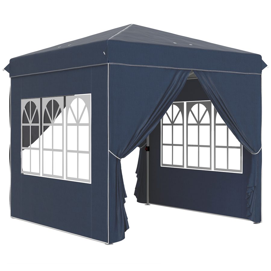 Outsunny Pavillon 2,5x2,5m, wasserabweisend Stabil Winterfest Pop-up Faltpavillon, UV Schutz 50+, Faltbar Partyzelt Gartenzelt mit 4 Seitenteilen Tasche Gartenpavillon für Camping Garten, Dunkelblau   Aosom von Outsunny