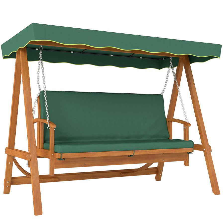 Outsunny Hollywoodschaukel mit Liegefunktion, Gartenschaukel aus Holz, 3-Sitzer, Abnehmbare & waschbare Kissen, für Garten, Dunkelgrün   Aosom.de von Outsunny