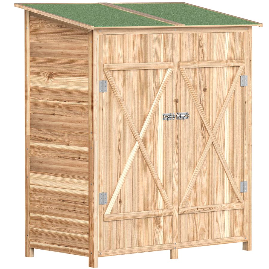 Outsunny Gartenschrank Holz, Geräteschuppen wetterfest 140 x 75 x 157cm, Gerätehaus mit Tür, Pultdach, Gartentisch, Geräteschrank, Abschließbar Gartenhaus Gartenschuppen für Garten, Terrasse, Natur   Aosom von Outsunny