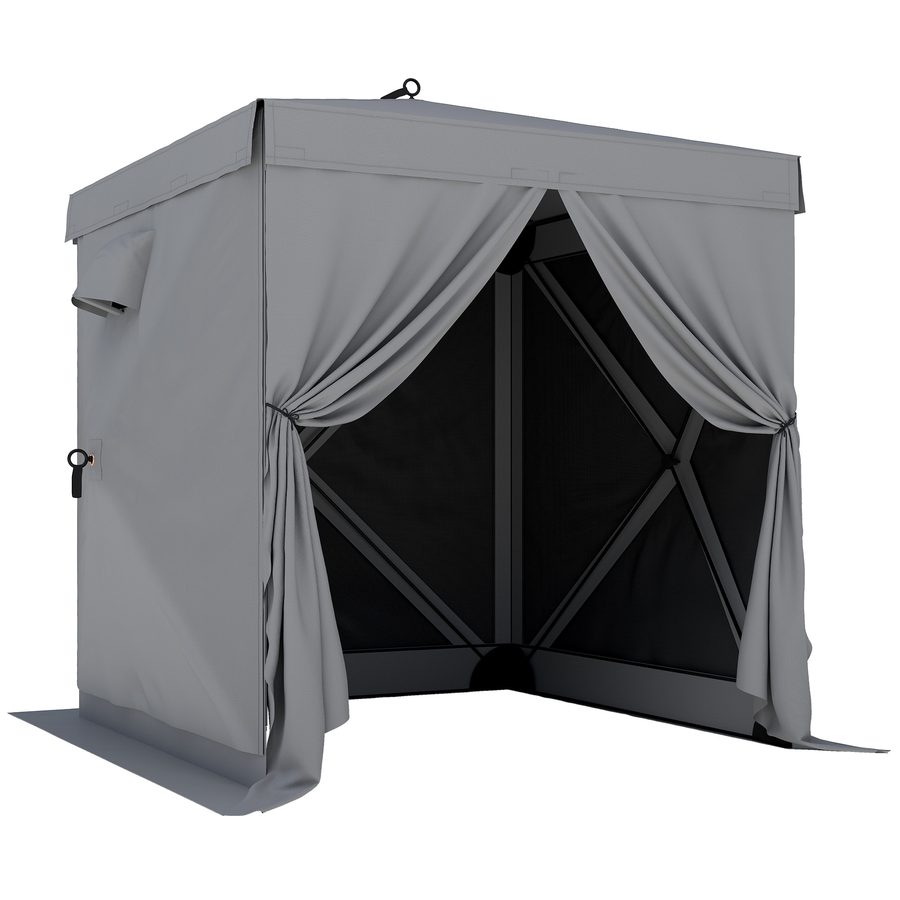 Outsunny Pavillon 1,85x1,85m Wasserdicht Stabil Winterfest Pop-up Faltpavillon mit 4 Mesh-Seitenteilen Tasche, UV 30+ Faltbar Partyzelt Gartenzelt Gartenpavillon für Garten Festival, Dunkelgrau   Aosom von Outsunny