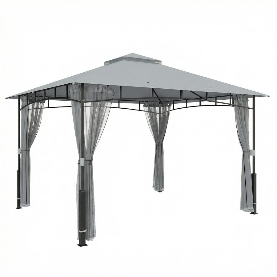 Outsunny Gartenpavillon 3x3,6 m, Gartenpavillon mit Doppeldach, Netzwände, UPF50+, Metallgestell, Außenzelt, Terrasse, Patio, Grau   Aosom von Outsunny