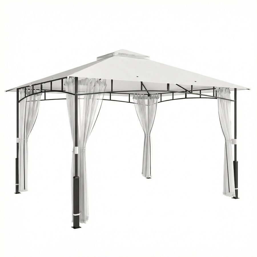 Outsunny Pavillon, 3x3,6 m wasserabweisend Stabil Gartenpavillon mit Moskitonetz, Doppeldach, Garten Pavillon aus Metall, Pavillon für Garten, Terrasse, Schwarz   Aosom von Outsunny