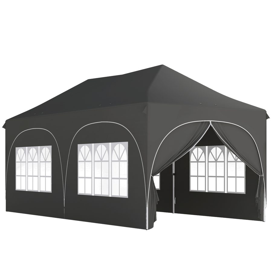 Outsunny Faltpavillon 6x3 m, Pop-up, mit 6 abnehmbaren Seitenwänden, Gartenpavillon höhenverstellbar, Fenster, Tragetasche, UPF30+, Pavillon für Camping, Feste, Außenbereich, Dunkelgrau   Aosom von Outsunny