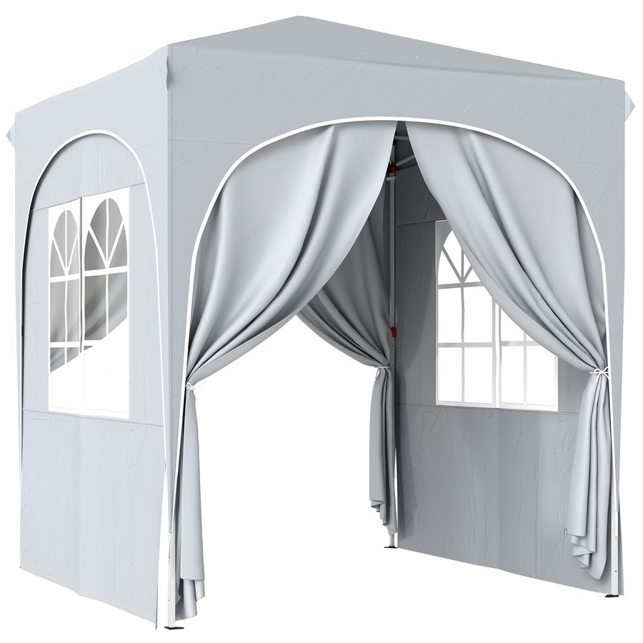 Outsunny Gartenpavillon 2 x 2 m Pop-up Faltzelt höhenverstellbar UV50+ Schutz klappbares Zelt mit 4 Seitenwänden Tragtasche einfache Montage hellgrau   Aosom von Outsunny