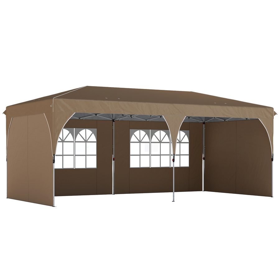 Outsunny Faltpavillon 6x3 m, Pop-up, mit 4 abnehmbaren Seitenwänden, Gartenpavillon mit reflektierenden Streifen, höhenverstellbar, zentrales Verriegelungssystem, UPF50+, wasserdicht, Tragetasche, Beige   Aosom von Outsunny