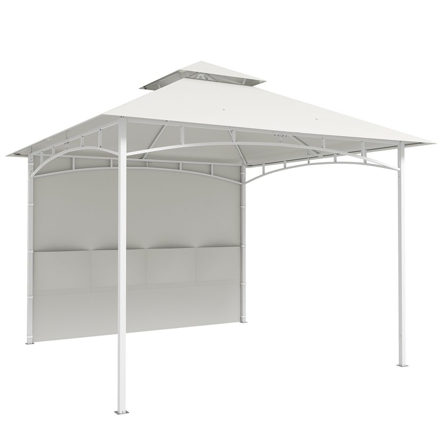 Outsunny Garten-Gazebo 3x3 m mit Vorhängen, Aufbewahrungstaschen, Deckenhaken, Außengazebo mit Doppeldach, Ablauföffnungen, Metall, für Garten Balkon Feste Terrasse, UV30+, Creme   Aosom von Outsunny