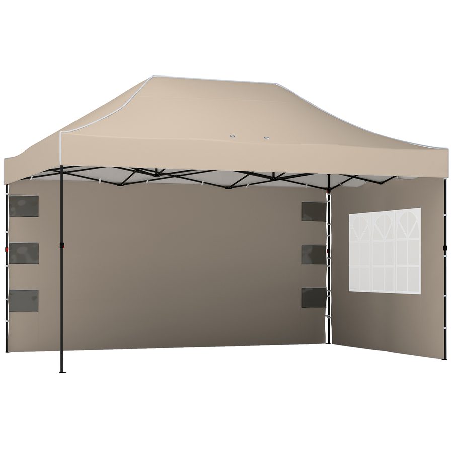 Outsunny Faltbarer Pavillon 2,9x4,3 m Pop-up mit Seitenteilen und Fenstern, Gartenpavillon höhenverstellbar mit Aufbewahrungstaschen, Tasche mit Rollen, UV50+, für Außenpartys, Sandbraun   Aosom von Outsunny