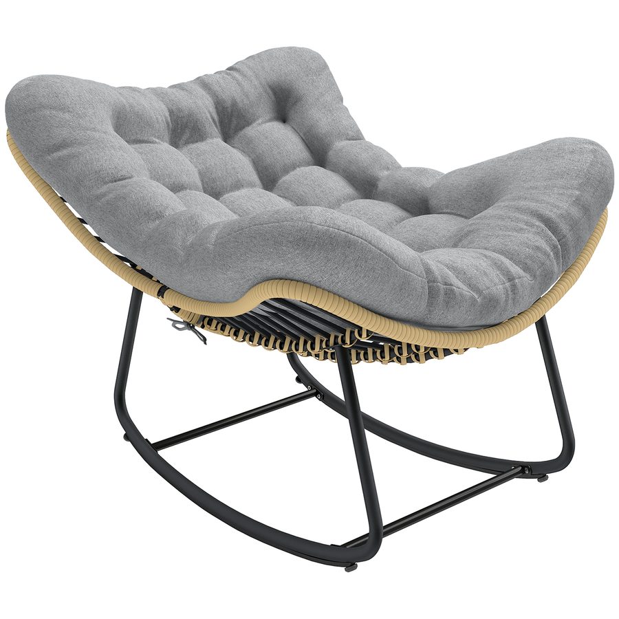 Outsunny Rattan Schaukelstuhl Schaukelsessel mit dicke Kissen, Gartenschaukel bis 120 kg Indoor Outdoor Liegestuhl Gartenmöbel für Garten Terrasse 87 x 110 x 70 cm Grau   Aosom von Outsunny