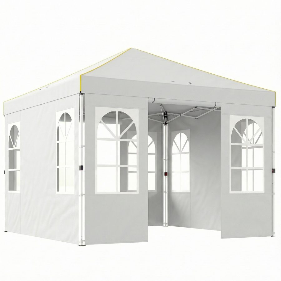 Outsunny Faltpavillon 3x3 m, Pop-up, mit 4 abnehmbaren Seitenteilen, Gartenpavillon mit UPF50+, Zentralverriegelung, höhenverstellbar, Tragetasche, Sandsäcke, Outdoor-Gazebo, Weiß   Aosom von Outsunny