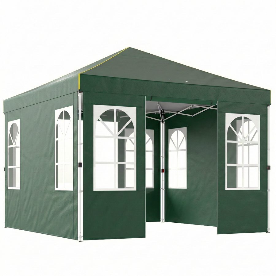 Outsunny Faltpavillon 3x3 m, Pop-up, mit 4 abnehmbaren Seitenteilen, Gartenpavillon mit UPF50+, Zentralverriegelung, höhenverstellbar, Tragetasche, Sandsäcke, Pavillon für draußen, Grün   Aosom von Outsunny