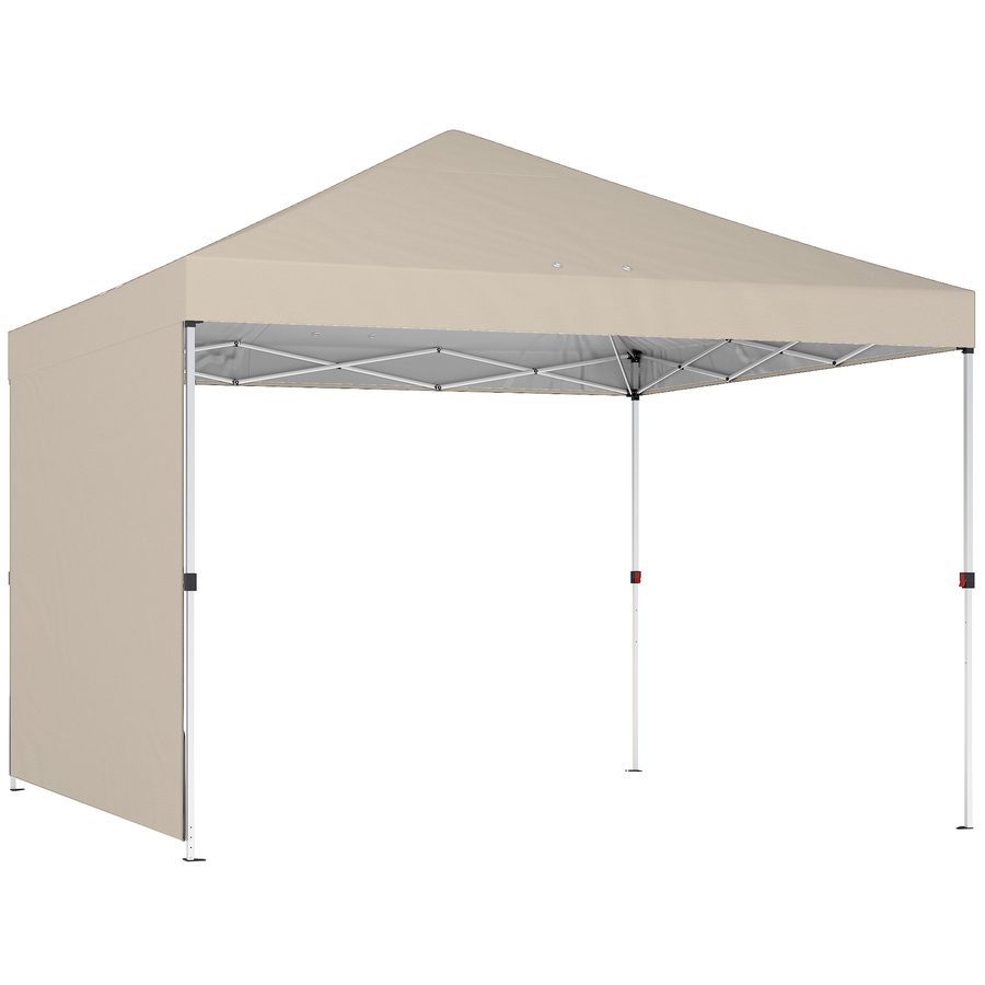 Outsunny Faltpavillon 3x3 m Pop-Up mit Seitenwand, zentraler Ein-Knopf-Aufbau, Gartenpavillon mit verstellbarer Höhe, Tragetasche, UV50+, Beige   Aosom von Outsunny