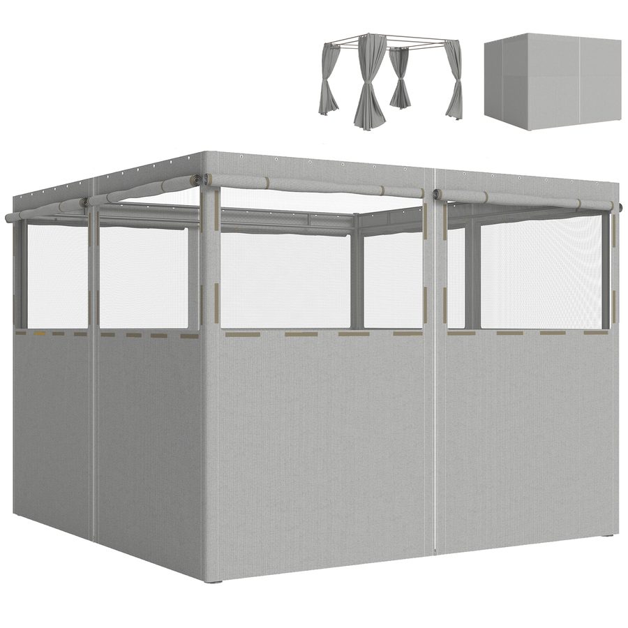 Outsunny 4 Seitenwände für Pavillon, 3x3 m, Pavillon-Seitenwände mit 8 aufrollbaren Fliegengitterfenstern, UV-Schutz 30+, wasserdicht, Ersatzseiten für Gartenpavillon, Hellgrau   Aosom von Outsunny