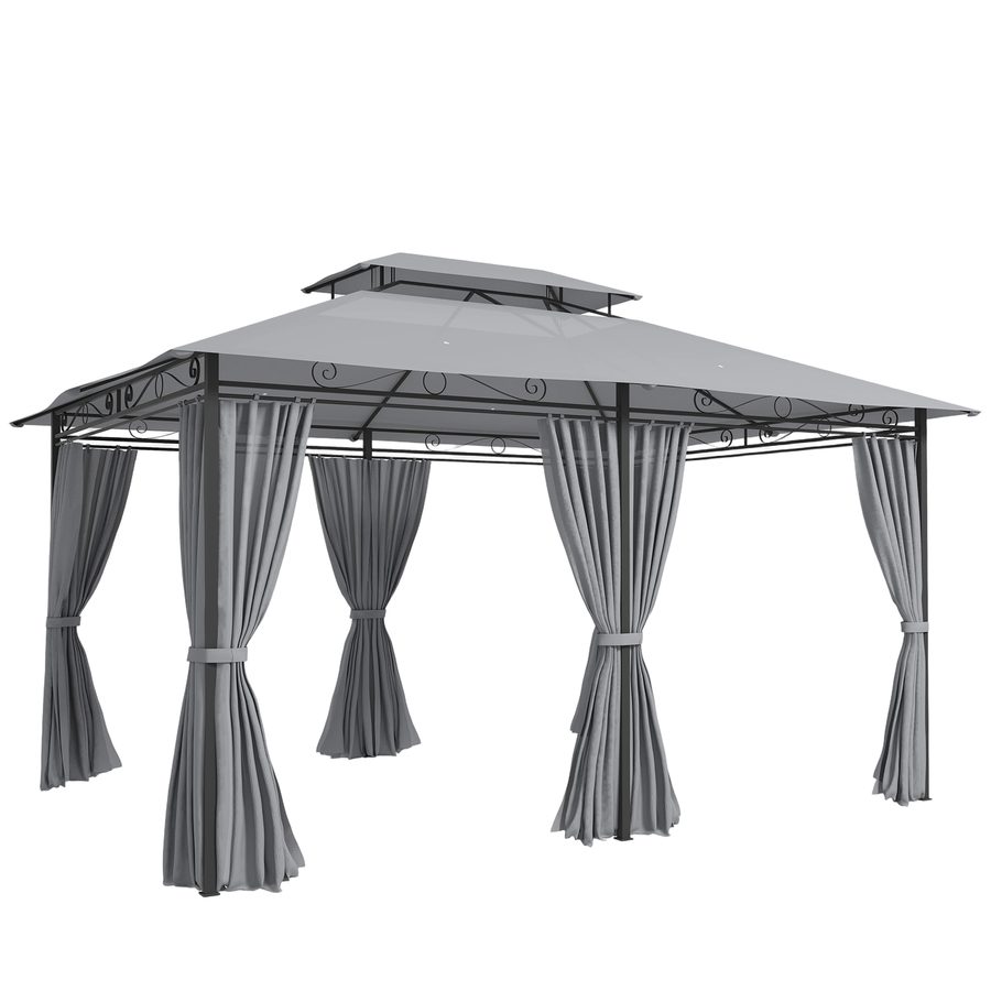 Outsunny Pavillon 3x4m Gartenpavillon mit 6 Seitenteilen Partyzelt Gartenzelt Festzelt mit Doppeldach Dunkelgrau   Aosom von Outsunny