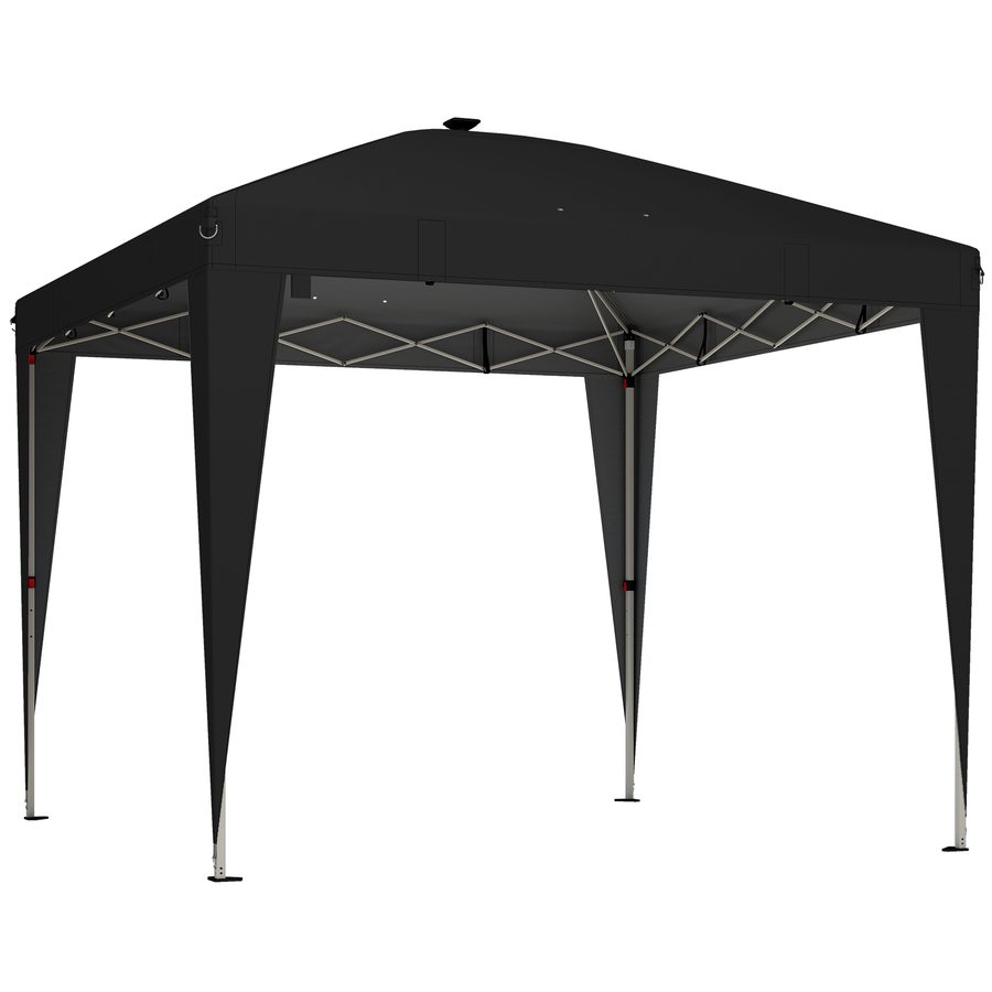 Outsunny Pavillon 3x3 m Faltbar Pop-Up, höhenverstellbar, UV50+ Gartenpavillon mit zentraler Leuchte & USB, Fernbedienung, Tragetasche, für Außen, Camping, Partys, Schwarz   Aosom von Outsunny
