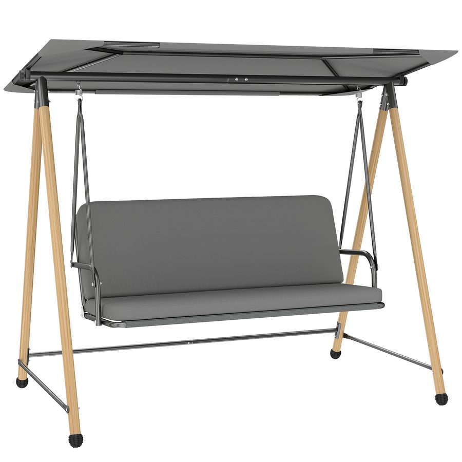 Outsunny Gartenschaukel 3‑Sitzer, Außenschaukel mit verstellbarem Dach und abnehmbarem dickem Kissen, Stahlrahmen, Tragfähigkeit 360 kg, für Balkon, Garten, Terrasse, 208 x 125 x 180 cm, Grau   Aosom von Outsunny