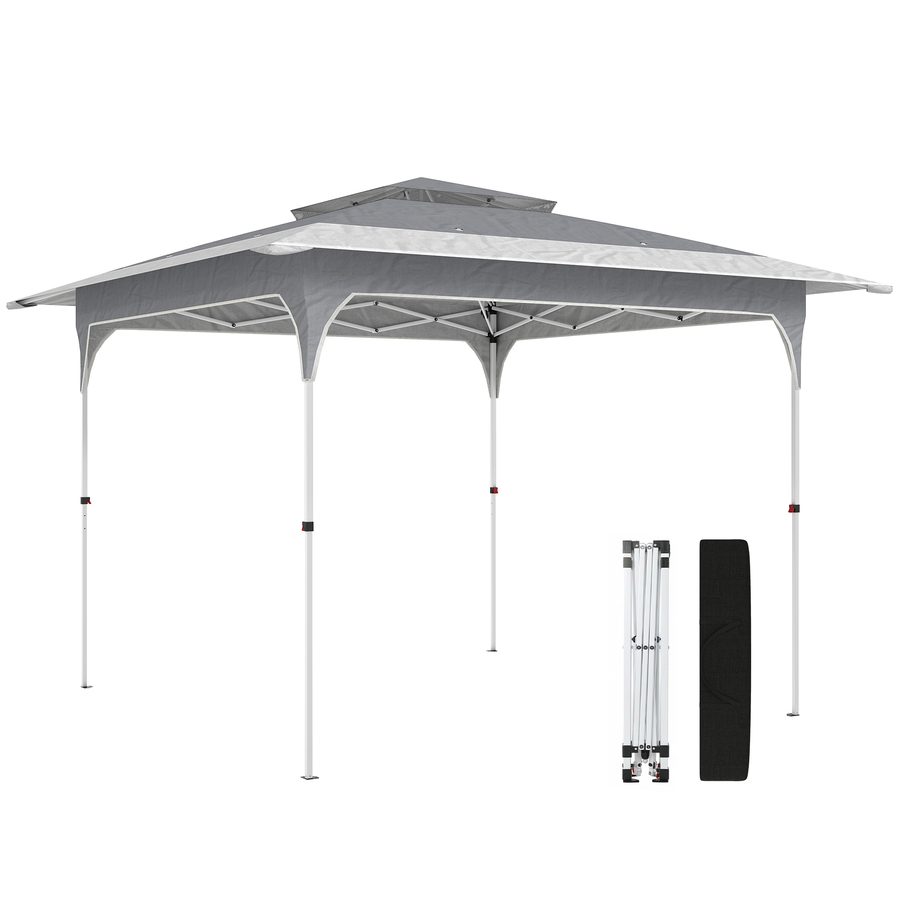 Outsunny Pavillon 3,5 x 3,5 m Wasserdicht Höhenverstellbar Pop-up Faltpavillon mit Ein-Knopf-Aufbau Doppeldach, UV 50+ Faltbar Partyzelt mit Tragetasche Gartenpavillon für Garten Festival Dunkelgrau   Aosom von Outsunny