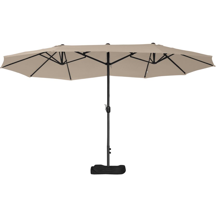Outsunny Gartenschirm doppelt rechteckig 4,6L x 2,7B x 2,4H m mit Kurbelöffnung und -schließung, Sandsäcken und Schirmfuß inklusive, Sonnenschirm für Balkon, Pool, Khaki   Aosom von Outsunny