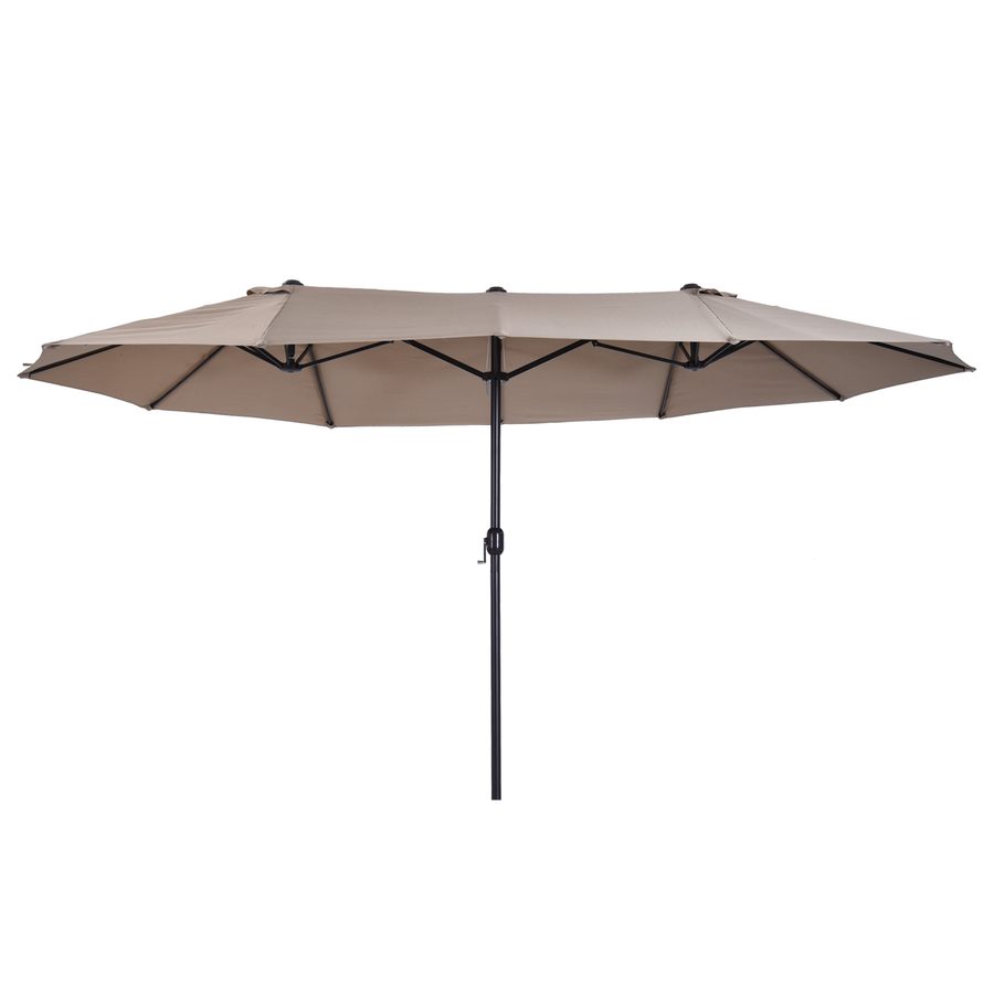 Outsunny Sonnenschirm Marktschirm Doppelsonnenschirm mit Handkurbel oval 460 x 270 x 240 cm in Hellkaffee für Garten & Terrasse   Aosom.de von Outsunny
