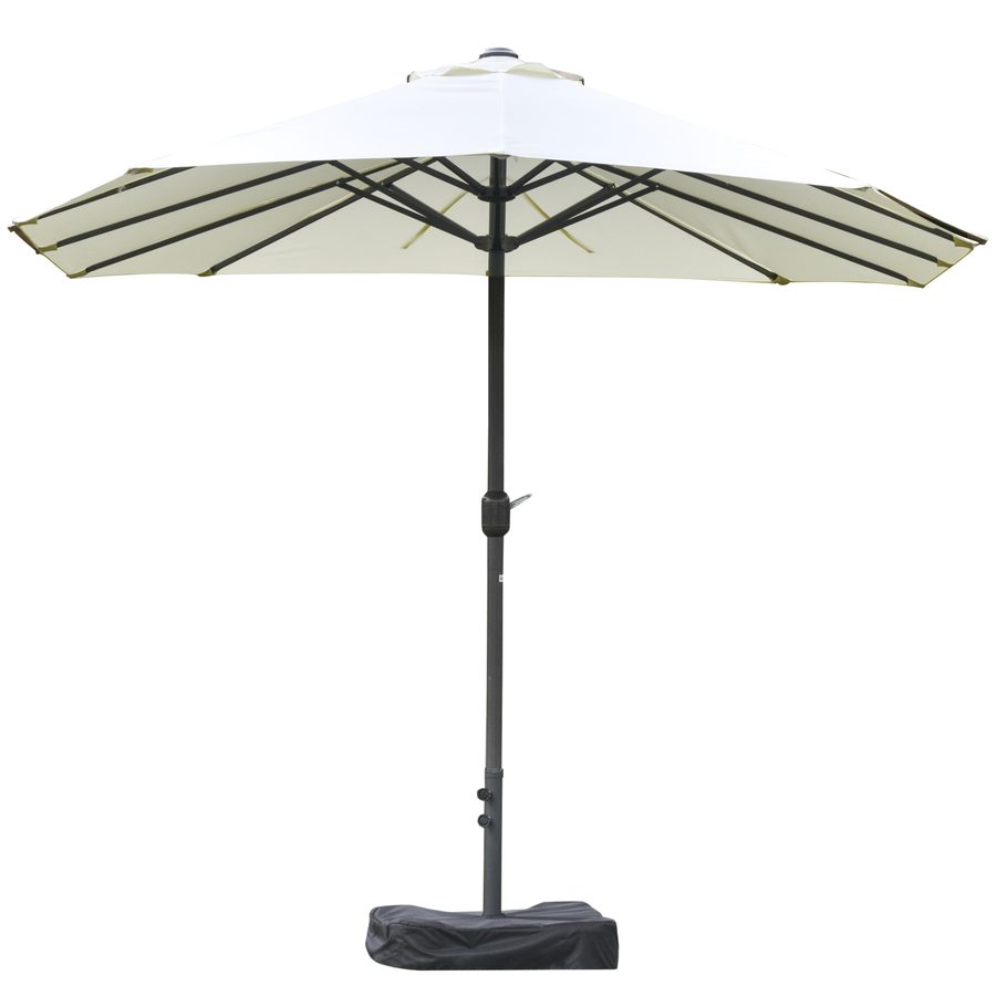XXL-Gartenschirm, großer Sonnenschirm 4,6L x 2,7B x 2,4H m, Kurbelöffnung und -schließung, Stahl, hochdichtes Polyester, Gewichtssäcke und Sonnenschirmsockel inklusive, Creme   Aosom von Outsunny