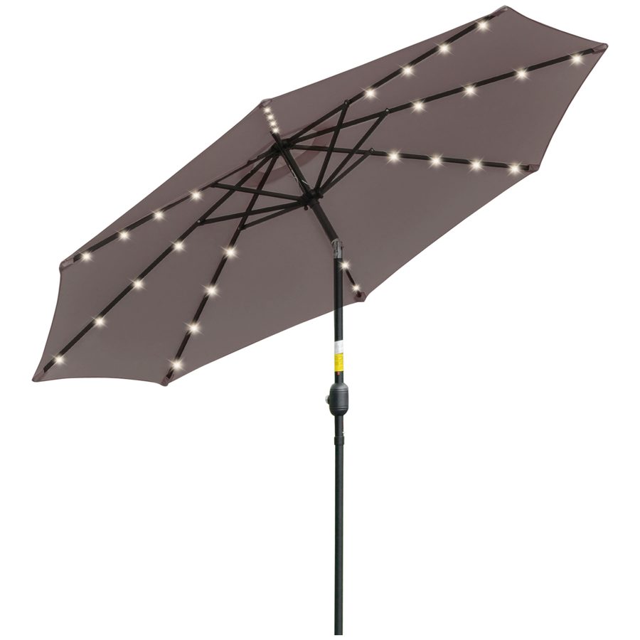 Outsunny Neigbarer Gartenschirm Ø265 cm mit 32 Solar-LEDs und Kurbel, 8 Streben, Stahl/Polyester, für Terrasse Garten Balkon, Grau   Aosom von Outsunny