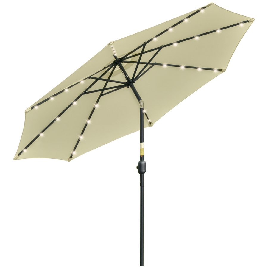 Outsunny Kippbarer Gartenschirm Ø265 cm mit 32 Solar-LEDs und Kurbel, Außenschirm mit 8 Rippen, Stahl, Polyester, für Patio Innenhof Balkon Terrasse, Beige   Aosom von Outsunny