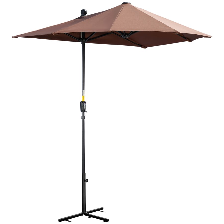 Outsunny Wand-Gartenschirm 200x190x240 cm Terrassenschirm mit Kurbel, Stahlmast und Kreuzfuß, UV-beständig für Terrasse & Balkon, Kaffee   Aosom von Outsunny