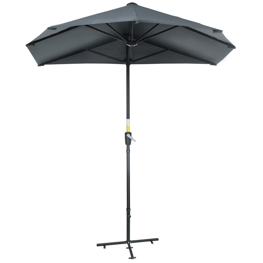 Outsunny Halbrunder Doppelter Sonnenschirm für Wand und Mauer 2x1,9 m mit Kurbelöffnung, Gartenschirm mit 7 Streben, Ständer aus Stahl und Polyester 180g/m², UV-Schutz, Grau   Aosom von Outsunny