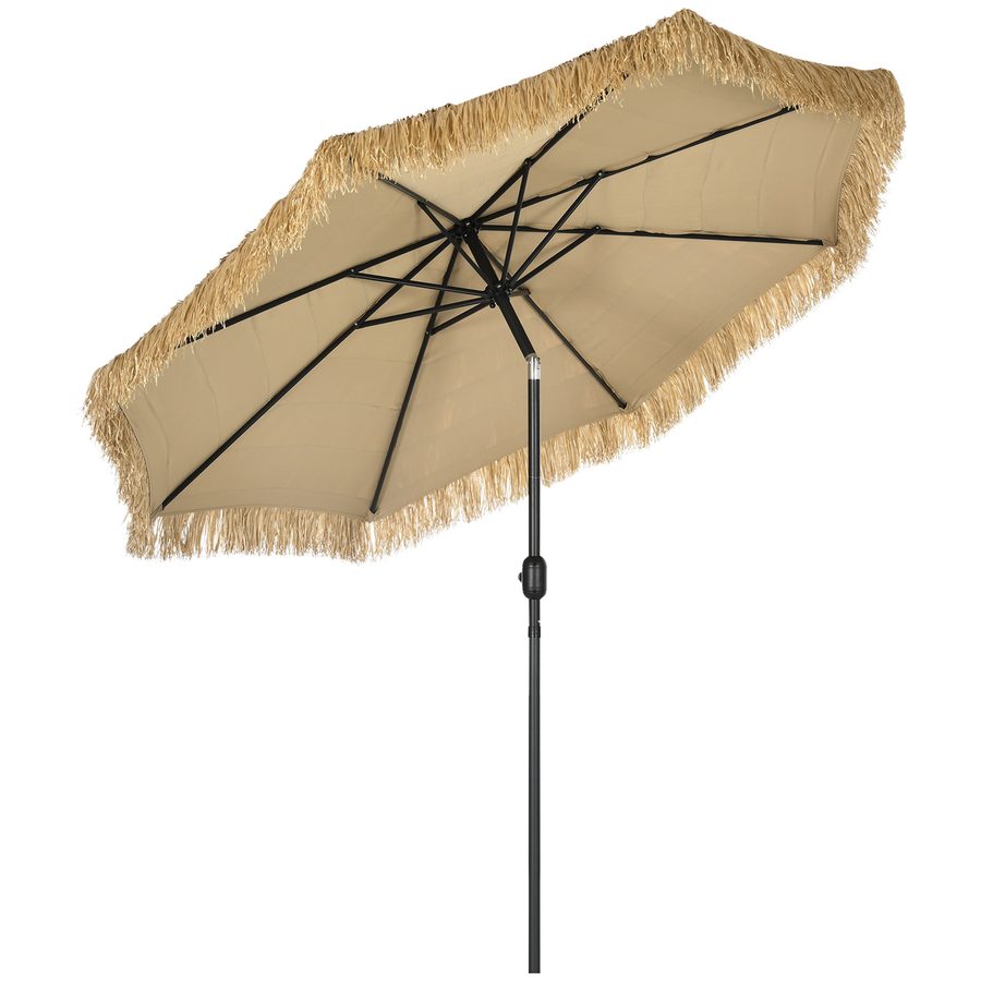 Outsunny Sonnenschirm für den Garten 2,6 x 2,6 m Neigbar mit verstellbarer Kurbel, Runder Hawaiianischer Sonnenschirm mit 8 Streben, aus Aluminium und Polyester, für Hof Balkon Terrasse, Khaki   Aosom von Outsunny