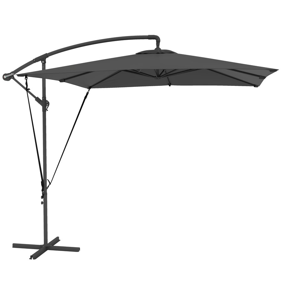 Outsunny Ampelschirm 2,47x2,47 m, neigbar, mit Kreuzfuß, windfeste Leinen, Schutzabdeckung, für Pool und Terrasse, UV-Schutz, Dunkelgrau   Aosom von Outsunny
