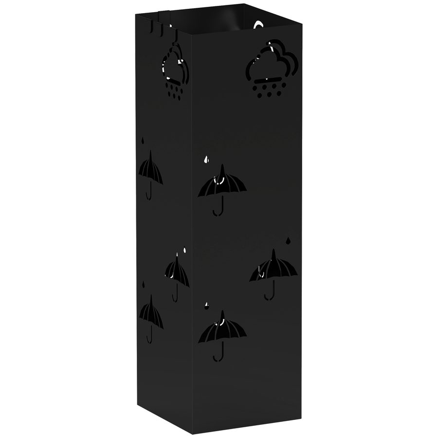 HOMCOM Schirmständer Regenschirmhalter mit 4 Haken, abnehmbare Wasserauffangschale Deko Schirmhalter für Sonnenschirm, Regenschirme & Gehstöcke Stahl 15,5 x 15,5 x 49 cm Schwarz   Aosom von HOMCOM
