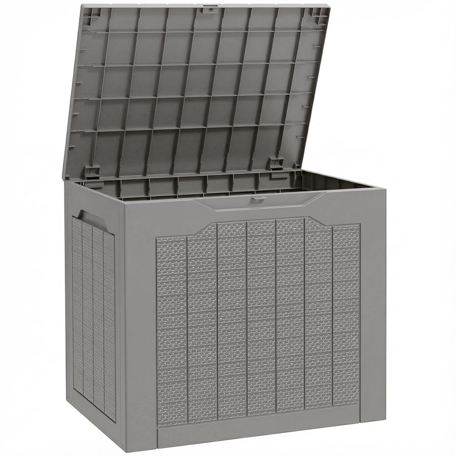 Outsunny 93L Gartentruhe aus PP, wasserdichte Außenbox mit integrierten Griffen und Öse für Vorhängeschloss, Aufbewahrungsbox für Garten Terrasse Pool, Kaki   Aosom von Outsunny