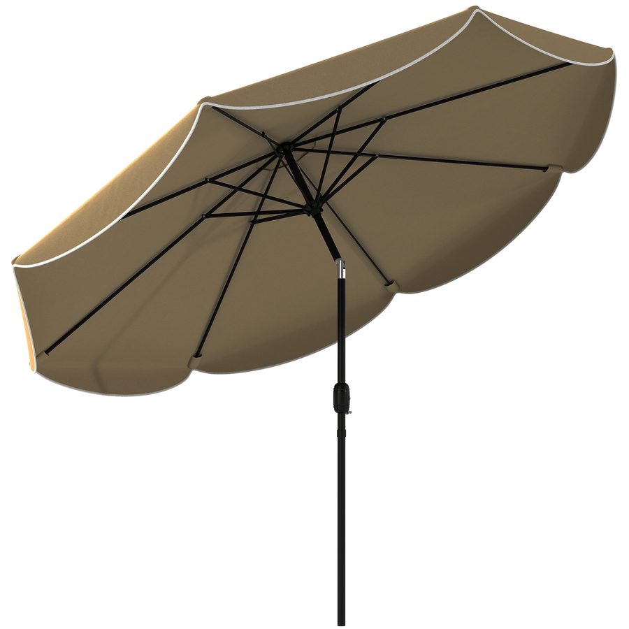 Outsunny Sonnenschirm Terrasse Außen, Ø2,7 m, Gartenschirm mit 3-stufig verstellbarer Neigung, Kurbel und Volant, wasserabweisend, Sonnenschirm für Strand, Patio, Terrasse, Khaki   Aosom von Outsunny