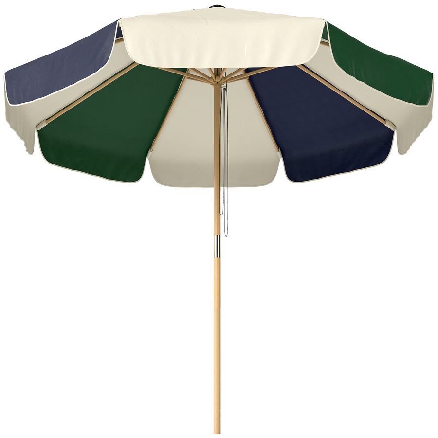 Outsunny Gartenschirm mit Seilzug Sonnenschutz UPF30+ - Ø 226 cm Retro-Holzoptik mit Volants - Kippbarer Marktschirm für Terrasse und Balkon, Creme und Dunkelgrün   Aosom von Outsunny
