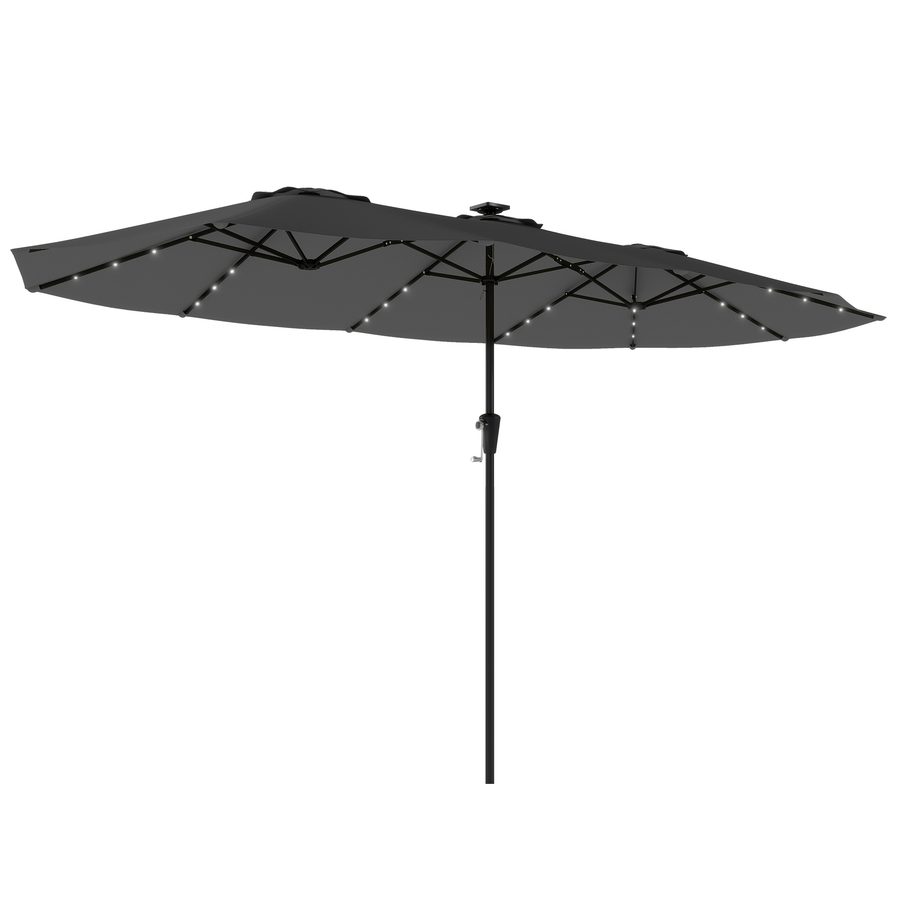 Outsunny Doppelschirm mit 36 Solar-LEDs, 4x2 m, Terrassenschirm mit Kurbel, UPF50+, 12 Streben, Wasserbeständig, Gartenschirm für Terrasse, Patio, Dunkelgrau   Aosom von Outsunny