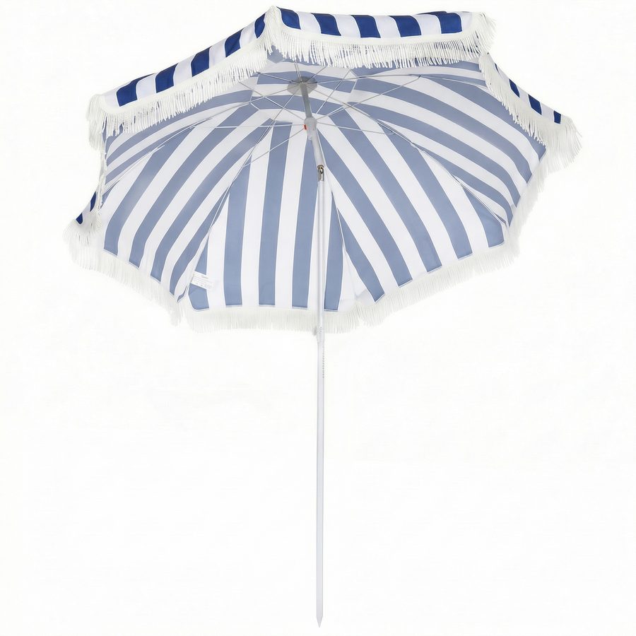 Outsunny Strandsonnenschirm mit Fransen Ø180 cm, Außen-Sonnenschirm mit Höhenverstellung, 30° Neigung, Sandsicherung und Tragetasche, Azul y Blanco   Aosom von Outsunny