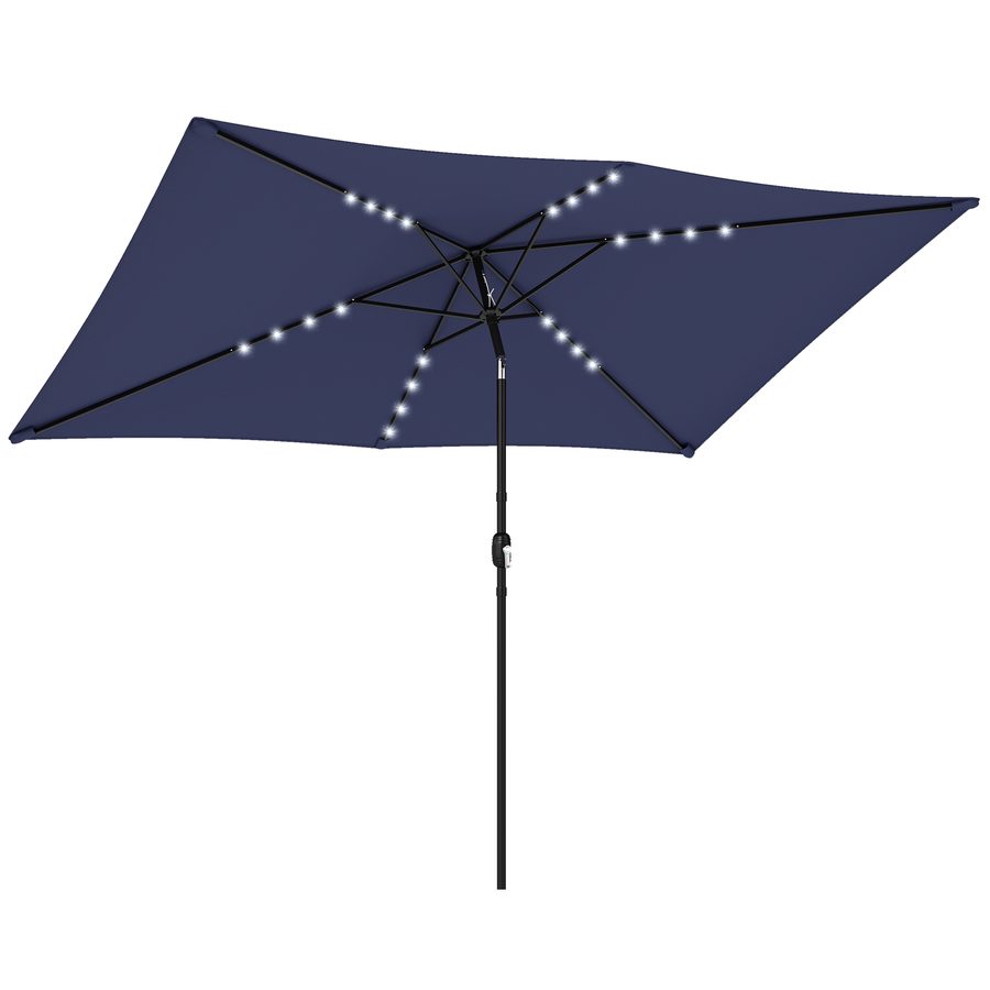 Outsunny Sonnenschirm LED Solar ca. 300 x 200 cm neigbar Balkonschirm mit Kurbel Schutzhülle, UV Schutz, Drehbar Gartenschirm Rechteckig Marktschirm für Garten Balkon Terrasse Marineblau   Aosom von Outsunny