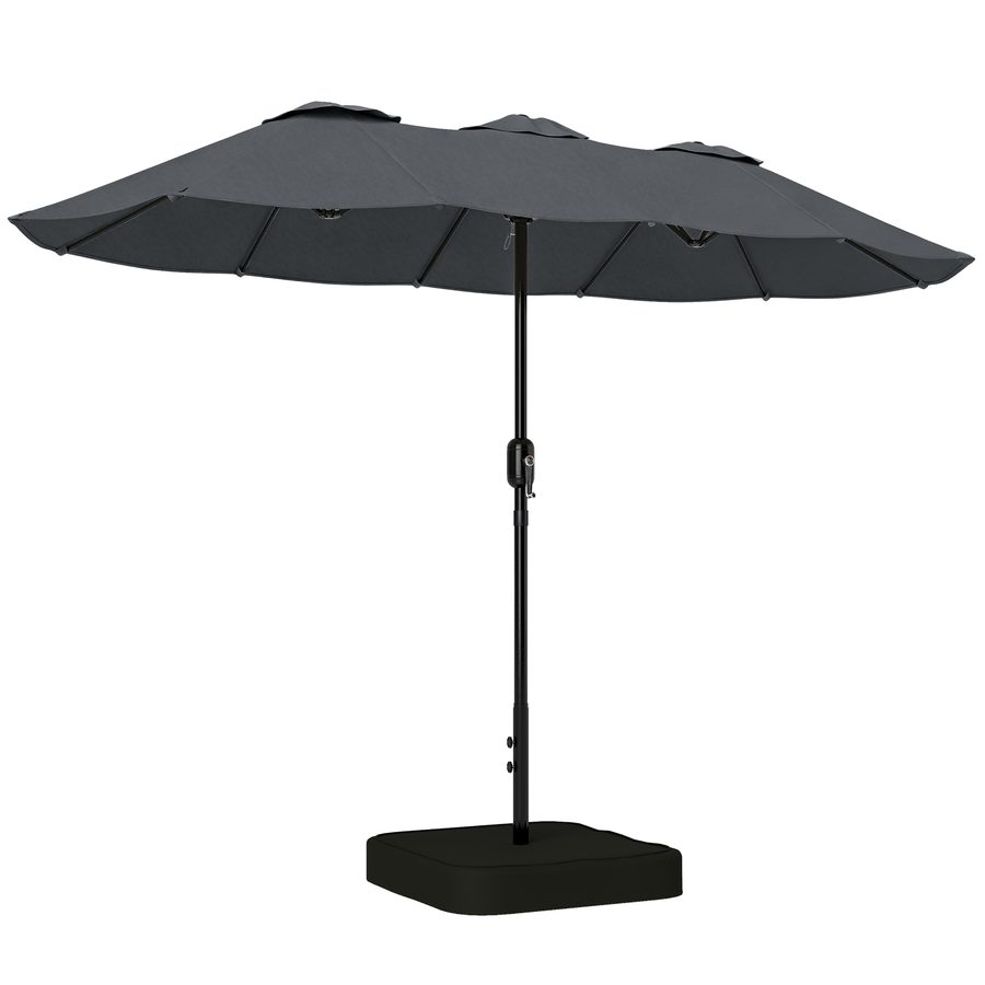 Outsunny Doppel-Gartenschirm 3 x 1,5 m mit Kreuzfuß, Sandsäcken, rechteckiger Außenschirm mit Kurbel, 12 Streben, UV 50+, für Patio, Terrasse, Balkon, Dunkelgrau   Aosom von Outsunny