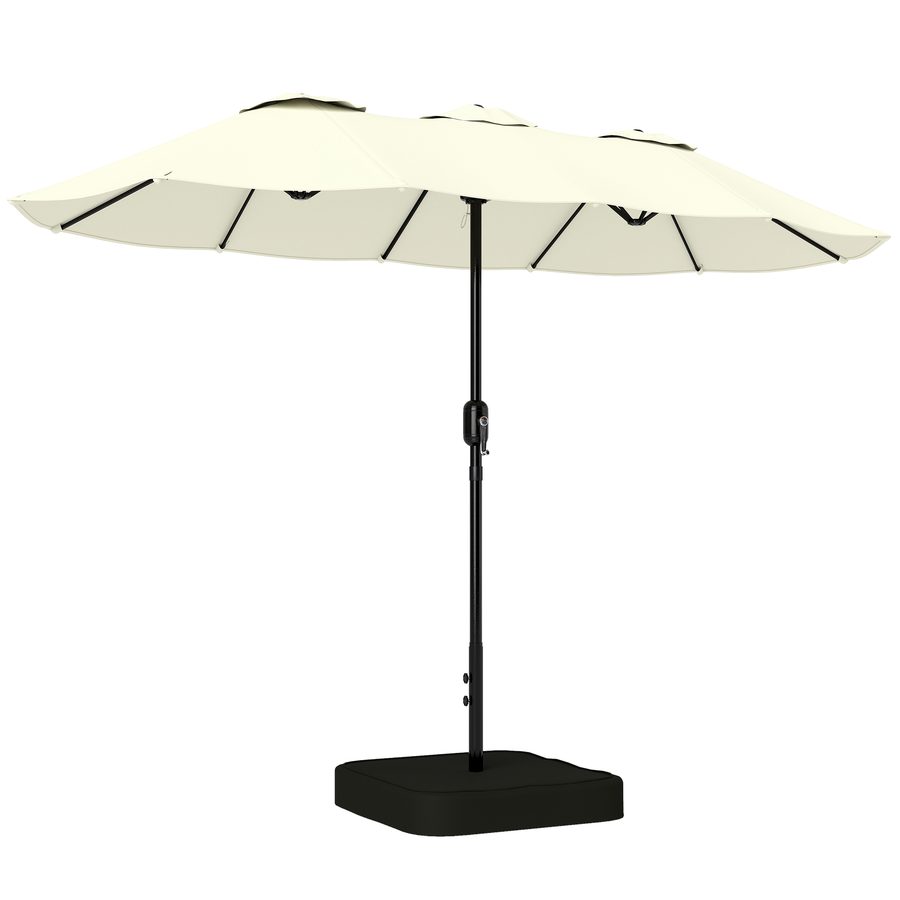 Outsunny Doppelseitiger Gartenschirm 3 x 1,5 m mit Fuß und Sandsäcken, UPF 50+, Gartenschirm mit Schutzhülle, Kurbel, 12 Streben, Ideal für Pool, Rasen, Garten, Beige   Aosom von Outsunny
