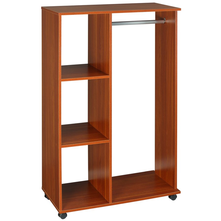 HOMCOM Kleiderschrank auf Rollen, mobile Garderobe, 1 Kleiderstange, 3 Regale, Garderobenschrank für Flur, Schlafzimmer, 80 x 40 x 128 cm, Walnussbraun   Aosom von HOMCOM