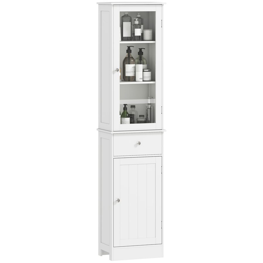 kleankin Badezimmerschrank Badschrank Vitrine Küchenschrank mit Schublade und Regalen 40 x 27 x 1715 cm aus MDF und Acryl in Weiß   Aosom.de von Kleankin