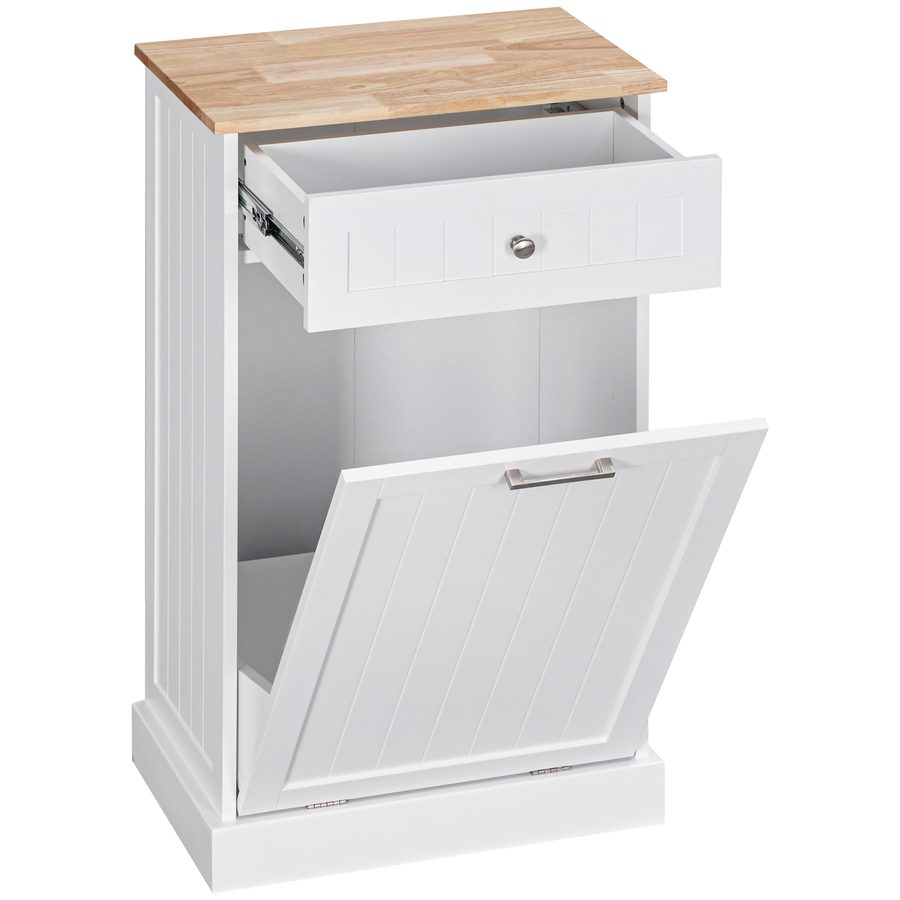 HOMCOM Küchen-Sideboard, Küchenmöbel mit Halter für 38-Liter-Müllbehälter, Schublade, Holzdekor, Rustikaler Stil, für Wohnzimmer, Wohnbereich, Esszimmer, 51x33.5x90 cm, Weiß   Aosom von HOMCOM